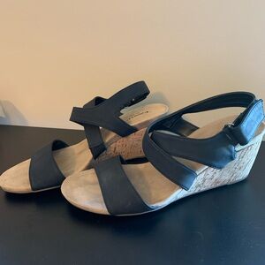 St. John’s bay wedge heel sandal black cork Size 8